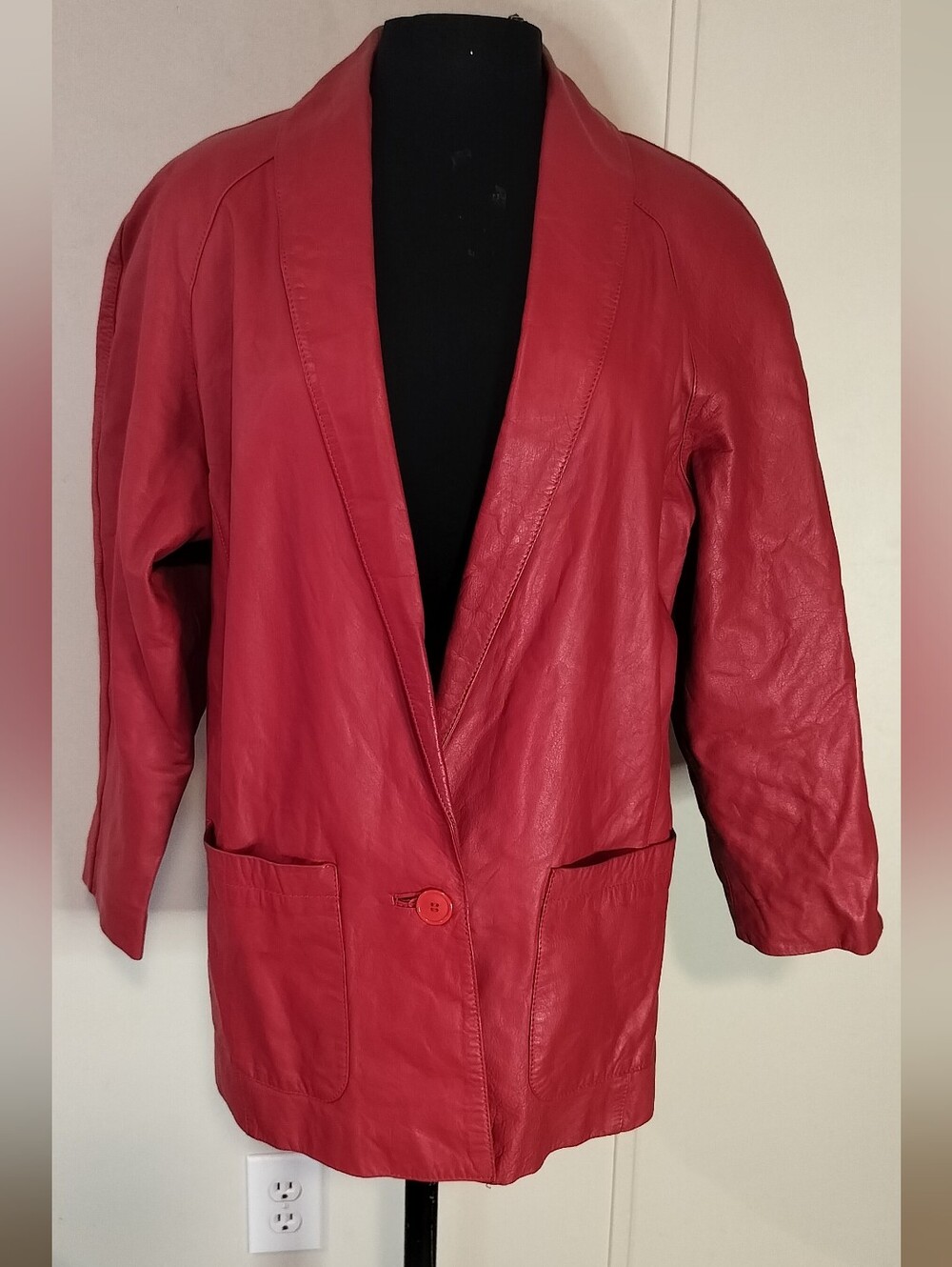 Signature Learher Women’s Red Leather Blazer Jacket with Patch Pockets